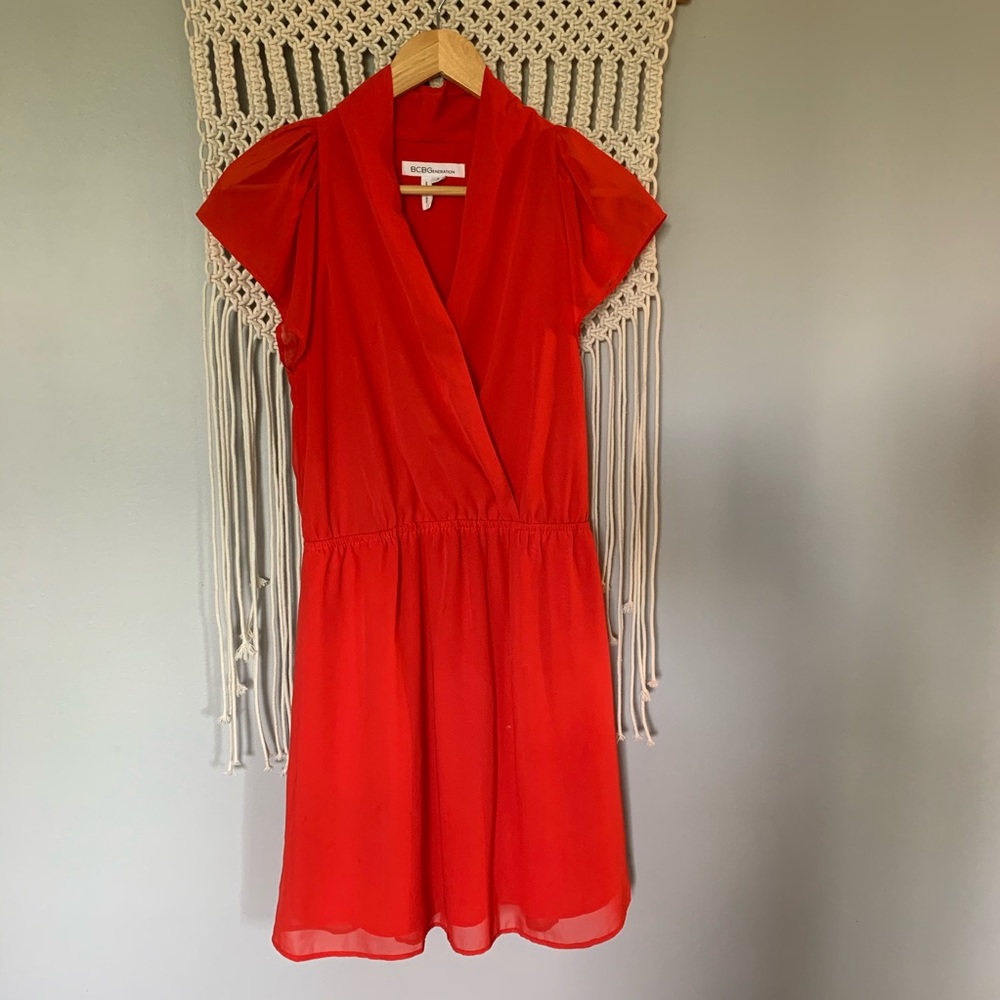 BCBGeneration Red Wrap V-Neck Skater Dress